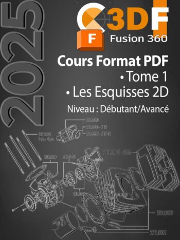 Aperçu du PDF Fusion 360 avec les esquisses 2D du cylindre, piston et vilebrequin