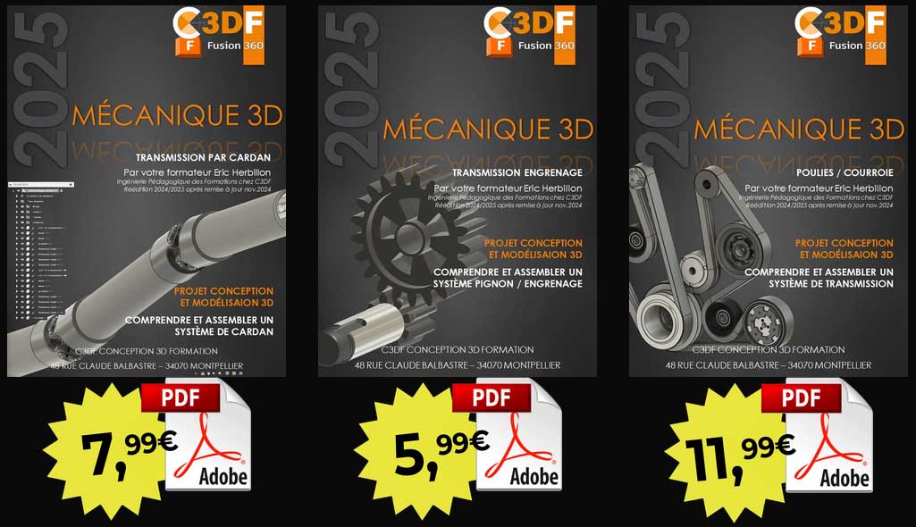 cours pdf fusion 360 transmissions mecanique - 3 tomes complets